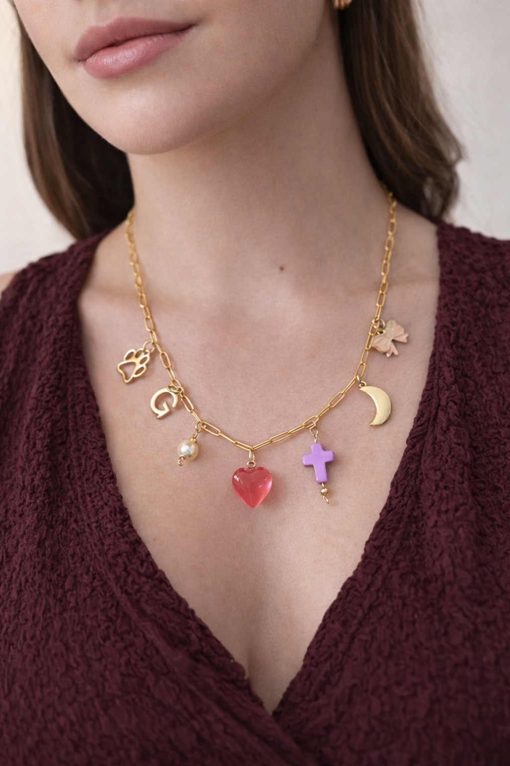 Personalized Charm Necklace – Pink Heart Edition