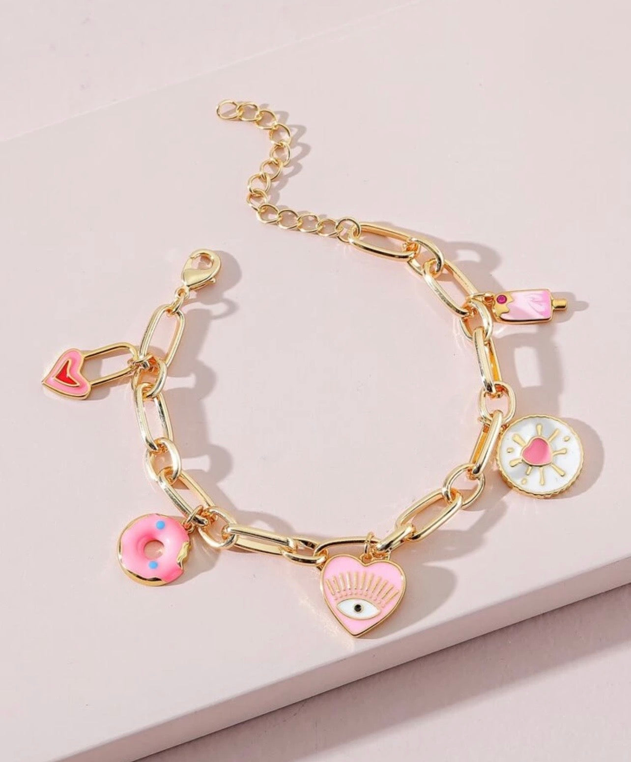 Trendy Pink & Gold Charm Bracelet