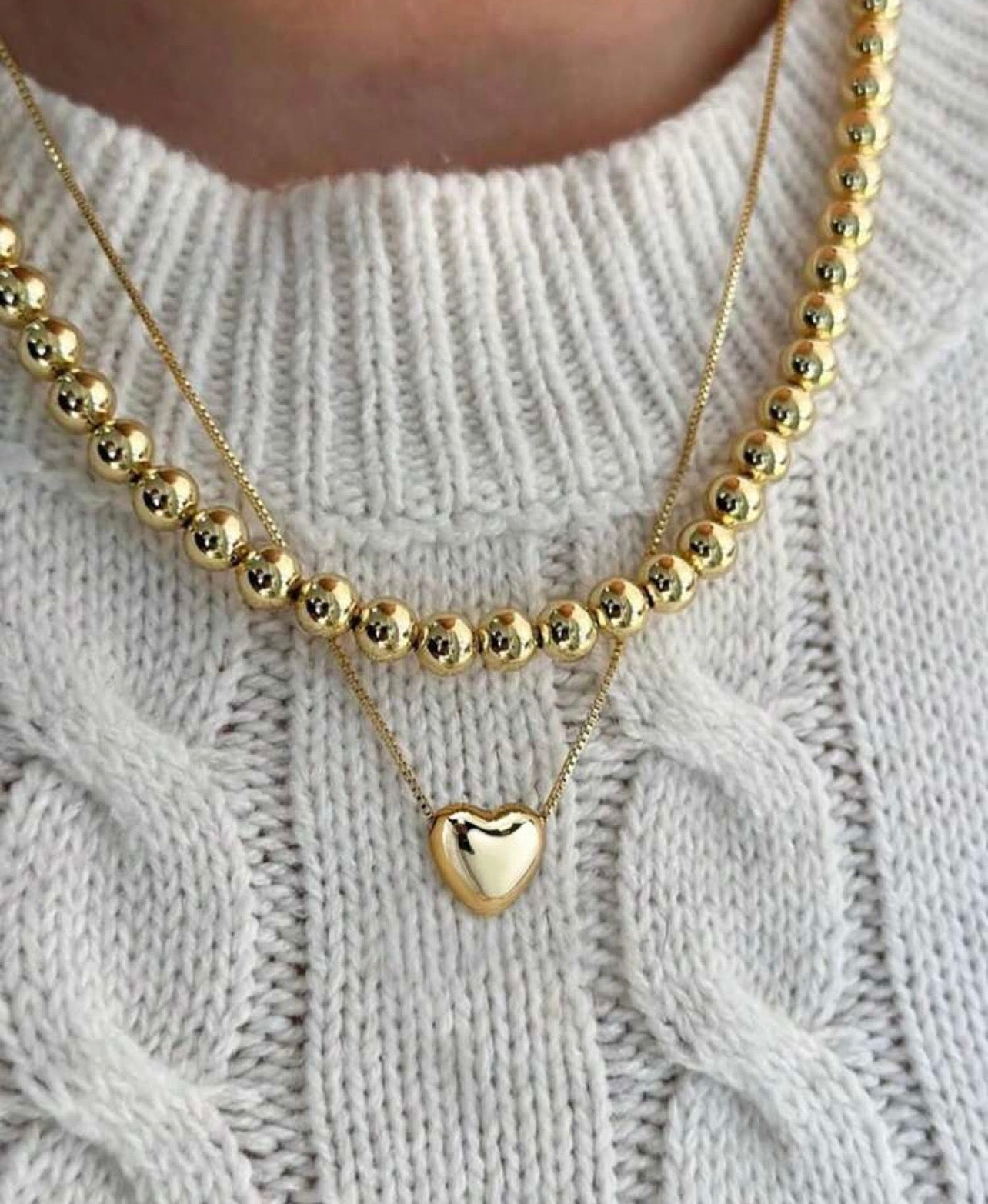 Gold Layered Heart Necklace Set