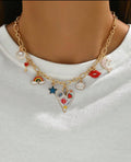 Aesthetic Gold Charm Necklace with Cute Colorful Pendants